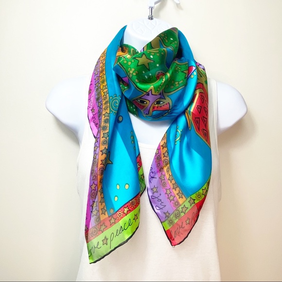 LAUREL BURCH Christmas Tree Large Square Silk Scarf